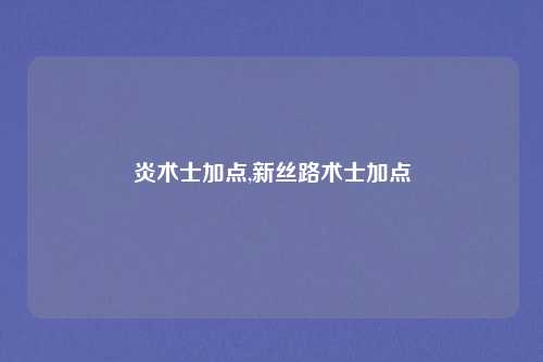 炎术士加点,新丝路术士加点