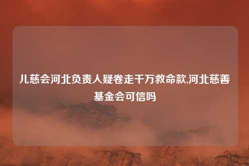 儿慈会河北负责人疑卷走千万救命款,河北慈善基金会可信吗