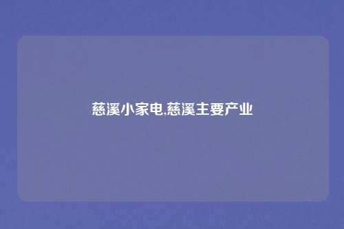 慈溪小家电,慈溪主要产业