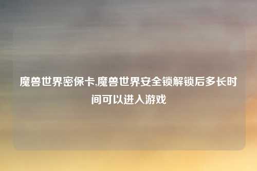 魔兽世界密保卡,魔兽世界安全锁解锁后多长时间可以进入游戏