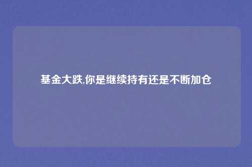 基金大跌,你是继续持有还是不断加仓