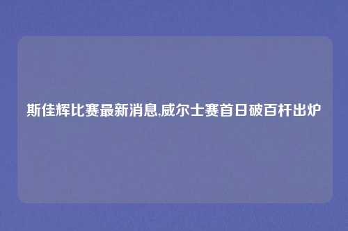 斯佳辉比赛最新消息,威尔士赛首日破百杆出炉