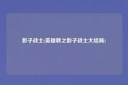 影子战士(英雄戟之影子战士大结局)