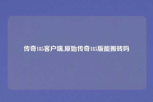 传奇185客户端,原始传奇185版能搬砖吗