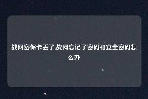 战网密保卡丢了,战网忘记了密码和安全密码怎么办