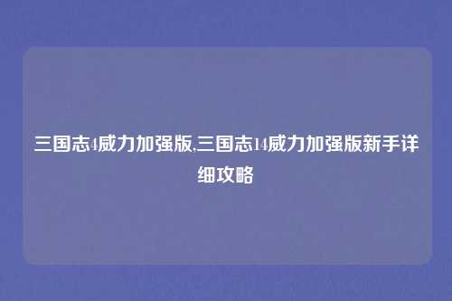 三国志4威力加强版,三国志14威力加强版新手详细攻略
