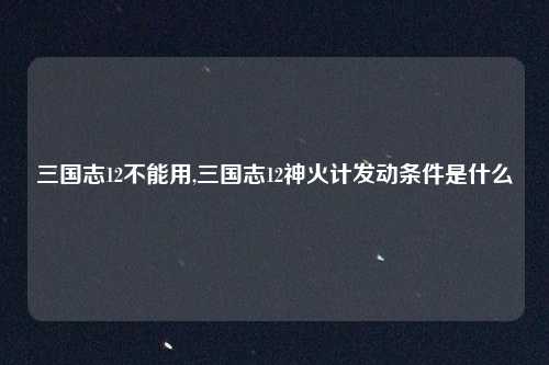 三国志12不能用,三国志12神火计发动条件是什么