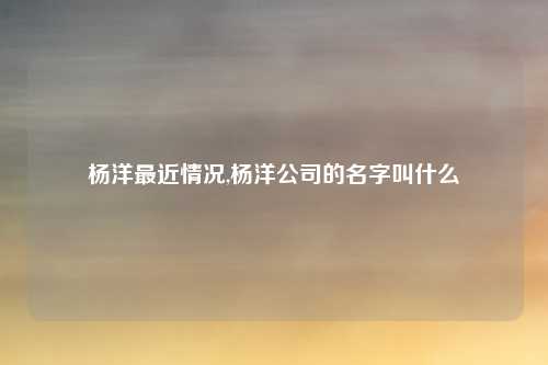 杨洋最近情况,杨洋公司的名字叫什么