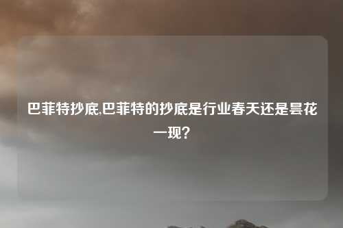 巴菲特抄底,巴菲特的抄底是行业春天还是昙花一现？