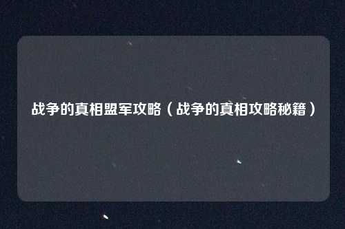 战争的真相盟军攻略(战争的真相攻略秘籍)