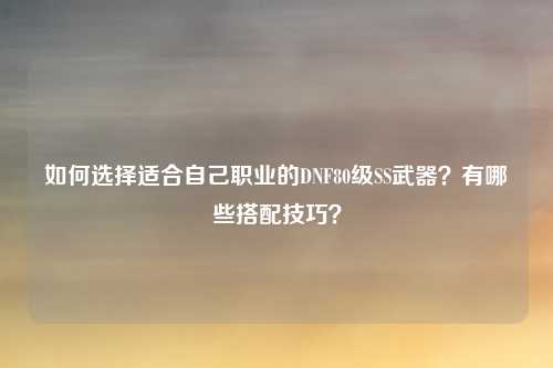如何选择适合自己职业的DNF80级SS武器?有哪些搭配技巧?