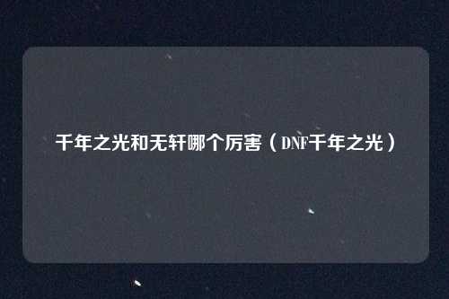 千年之光和无轩哪个厉害(DNF千年之光)