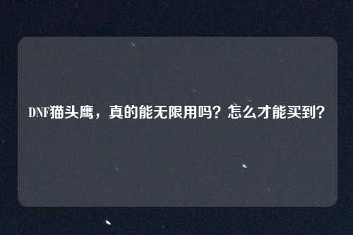 DNF猫头鹰,真的能无限用吗?怎么才能买到?