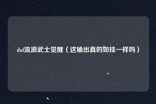 dnf流浪武士觉醒(这输出真的如挂一样吗)
