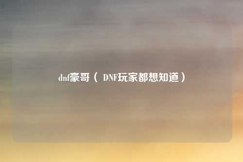 dnf豪哥( DNF玩家都想知道)
