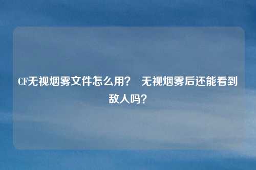 CF无视烟雾文件怎么用? 无视烟雾后还能看到敌人吗?