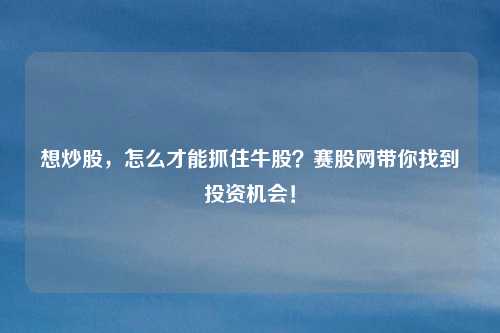 想炒股,怎么才能抓住牛股?赛股网带你找到投资机会!