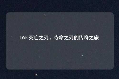 DNF 死亡之刃，夺命之刃的传奇之旅