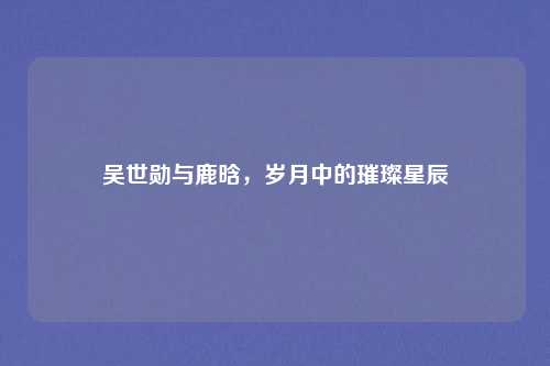 吴世勋与鹿晗，岁月中的璀璨星辰