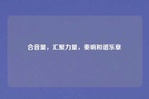 合音量，汇聚力量，奏响和谐乐章