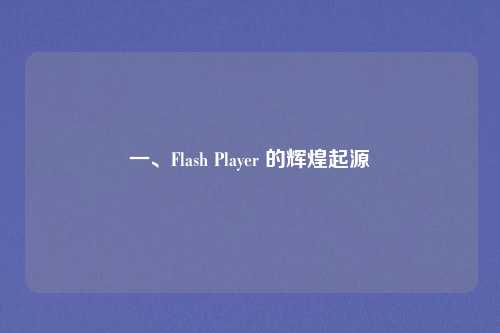 一、Flash Player 的辉煌起源