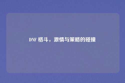 DNF 格斗，激情与策略的碰撞
