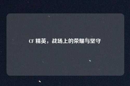 CF 精英，战场上的荣耀与坚守