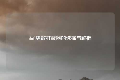 dnf 男散打武器的选择与解析