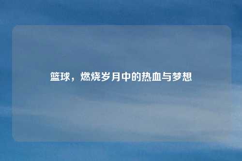 篮球，燃烧岁月中的热血与梦想