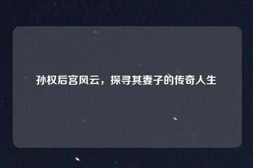 孙权后宫风云,探寻其妻子的传奇人生