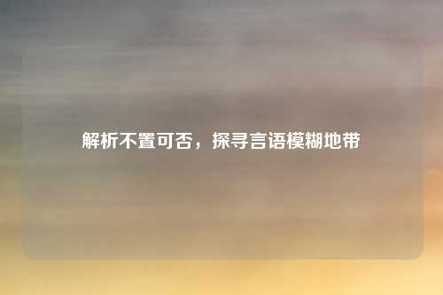 解析不置可否，探寻言语模糊地带
