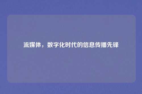 流媒体，数字化时代的信息传播先锋