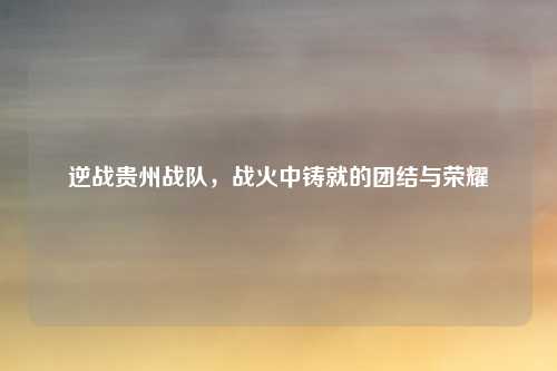 逆战贵州战队，战火中铸就的团结与荣耀