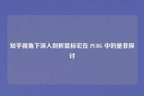 知乎视角下深入剖析鼠标宏在 PUBG 中的是非探讨