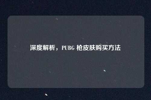 深度解析，PUBG 枪皮肤购买方法