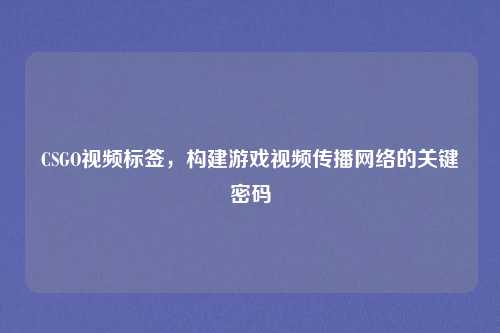 CSGO视频标签，构建游戏视频传播网络的关键密码