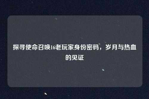 探寻使命召唤16老玩家身份密码，岁月与热血的见证