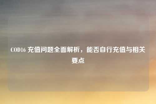 COD16 充值问题全面解析，能否自行充值与相关要点
