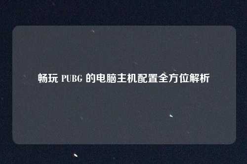 畅玩 PUBG 的电脑主机配置全方位解析