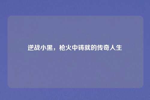 逆战小黑，枪火中铸就的传奇人生
