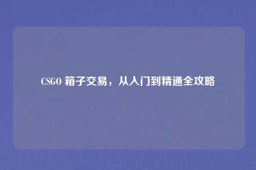 CSGO 箱子交易，从入门到精通全攻略