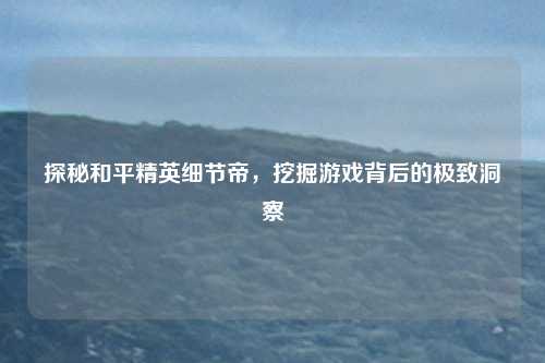 探秘和平精英细节帝，挖掘游戏背后的极致洞察