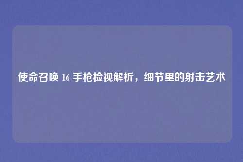 使命召唤 16 手枪检视解析，细节里的射击艺术