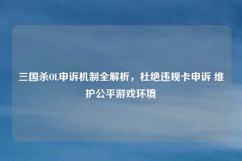 三国杀OL申诉机制全解析，杜绝违规卡申诉 维护公平游戏环境