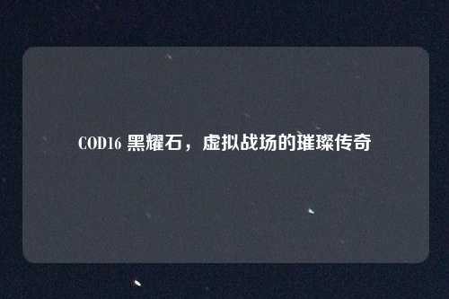 COD16 黑耀石，虚拟战场的璀璨传奇