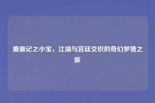 鹿鼎记之小宝，江湖与宫廷交织的奇幻梦境之旅