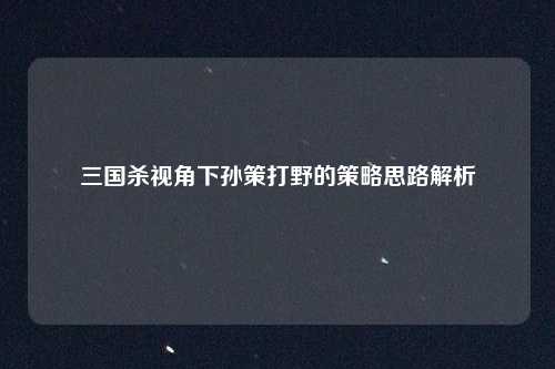 三国杀视角下孙策打野的策略思路解析