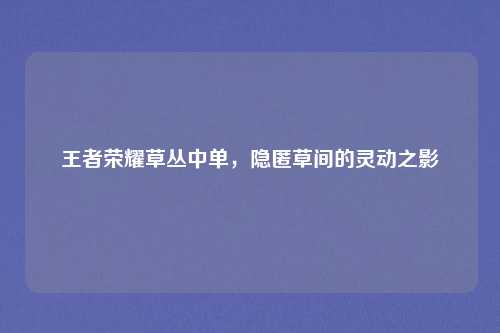 王者荣耀草丛中单，隐匿草间的灵动之影