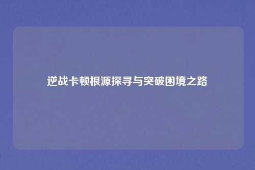 逆战卡顿根源探寻与突破困境之路