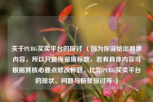 关于PUBG买卖平台的探讨 （因为你没给出具体内容，所以只能保留原标题，若有具体内容可根据其核心要点修改标题，比如PUBG买卖平台的现状、问题与前景探讨等 ）